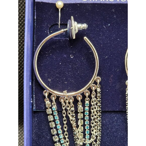 Swarovski Gold & Silver Tone Crystal & Chain Hoop Earrings - Picture 4 of 8